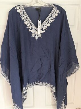 Coco + Carmen Navy Tunic with White Floral Embroidery